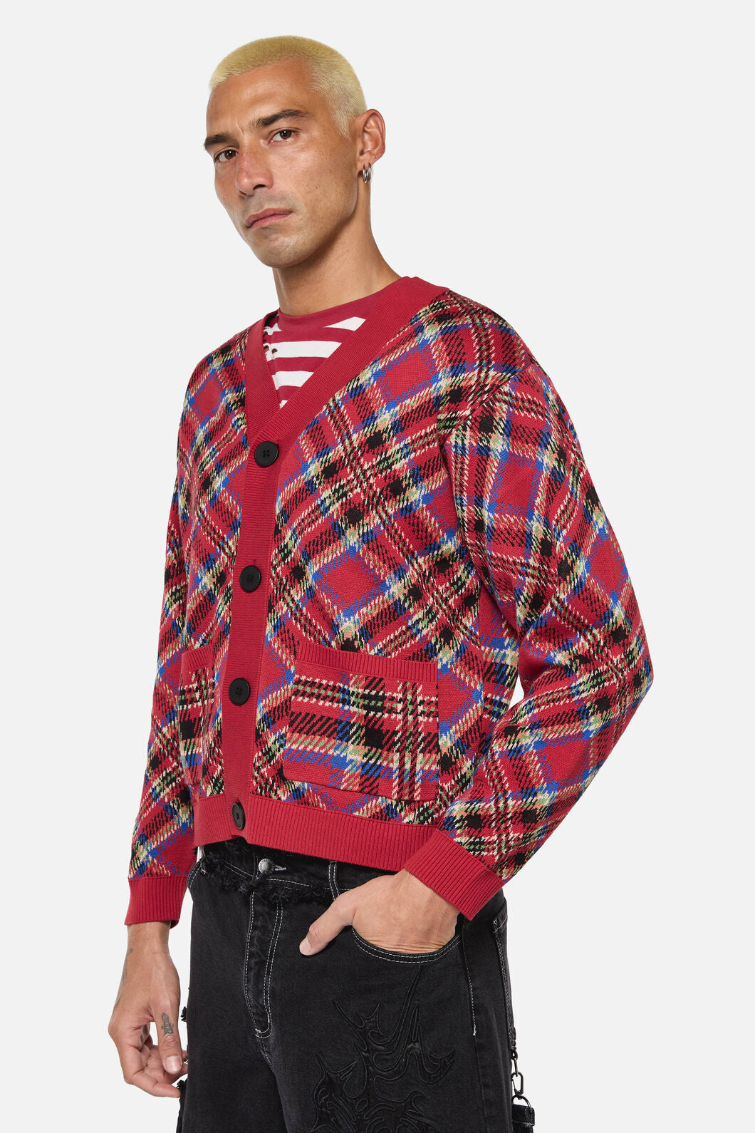 Dangerfield NZ - Crowned Tartan Cardi - red