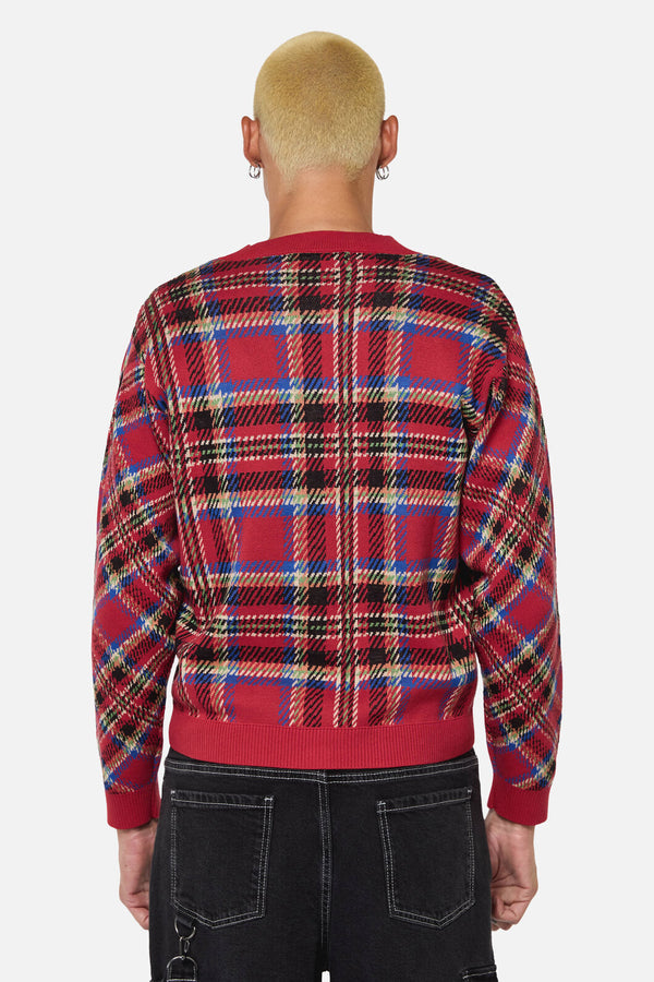 Dangerfield NZ - Crowned Tartan Cardi - red