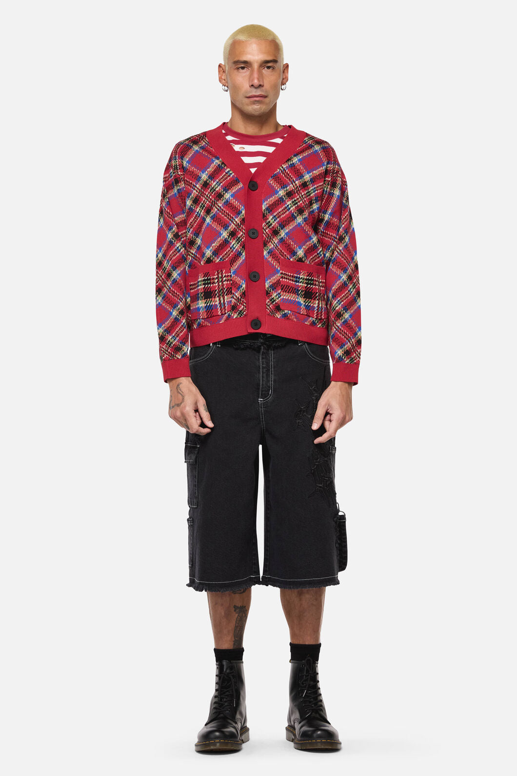 Dangerfield NZ - Crowned Tartan Cardi - red