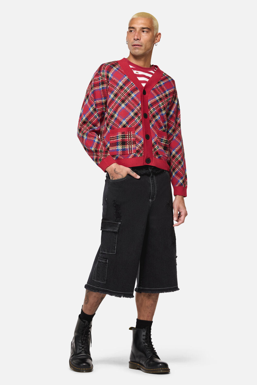 Dangerfield NZ - Crowned Tartan Cardi - red