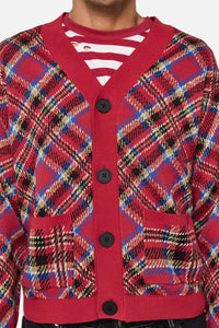Dangerfield NZ - Crowned Tartan Cardi - red