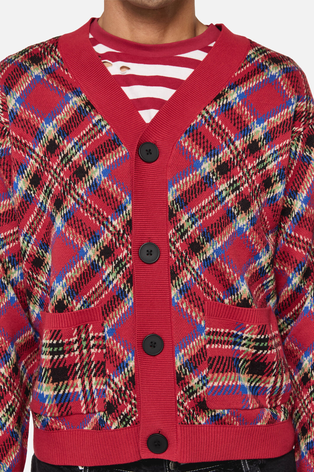 Dangerfield NZ - Crowned Tartan Cardi - red