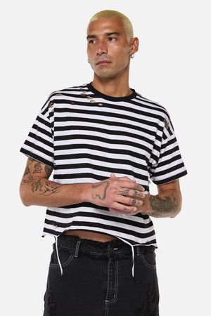 Dangerfield NZ - Sigil Goth StripeDistressedTee - black-white