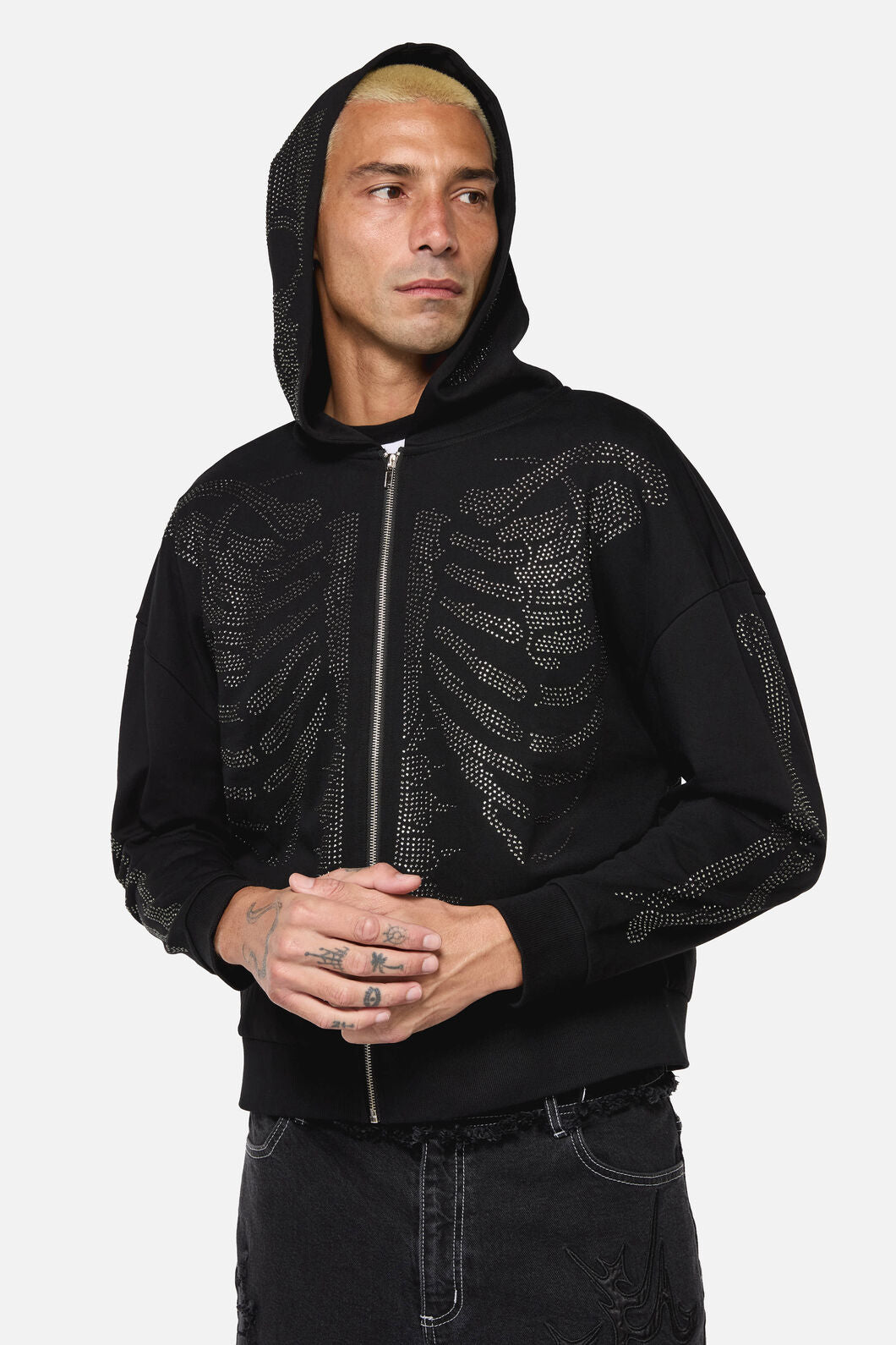 Dangerfield NZ - Skele Diamonte Zipper Hoodie - black