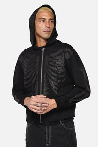 Dangerfield NZ - Skele Diamonte Zipper Hoodie - black