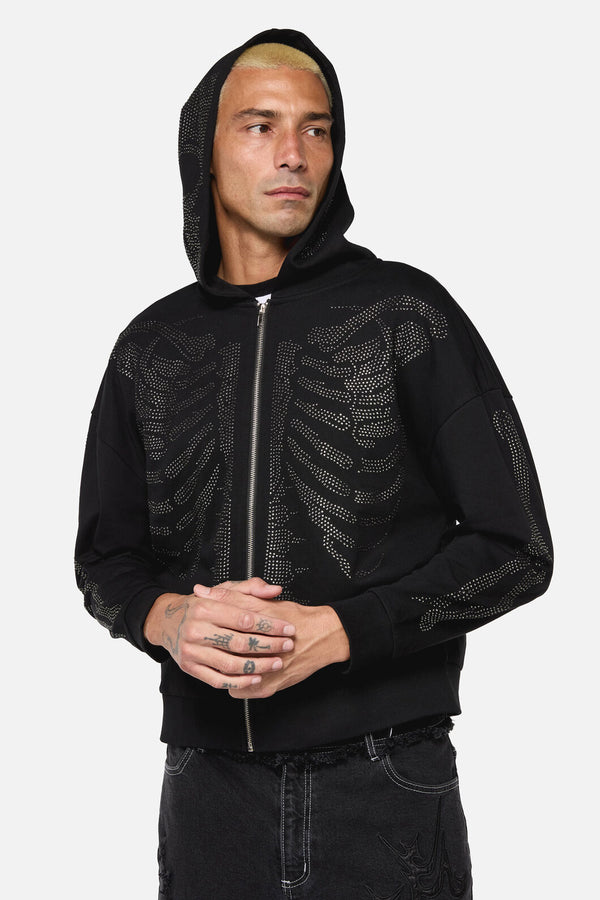 Dangerfield NZ - Skele Diamonte Zipper Hoodie - black