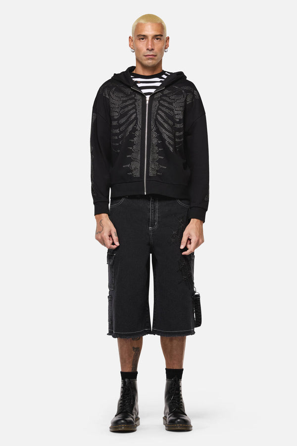 Dangerfield NZ - Skele Diamonte Zipper Hoodie - black