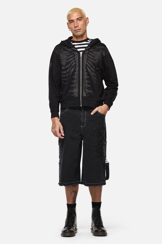 Dangerfield NZ - Skele Diamonte Zipper Hoodie - black