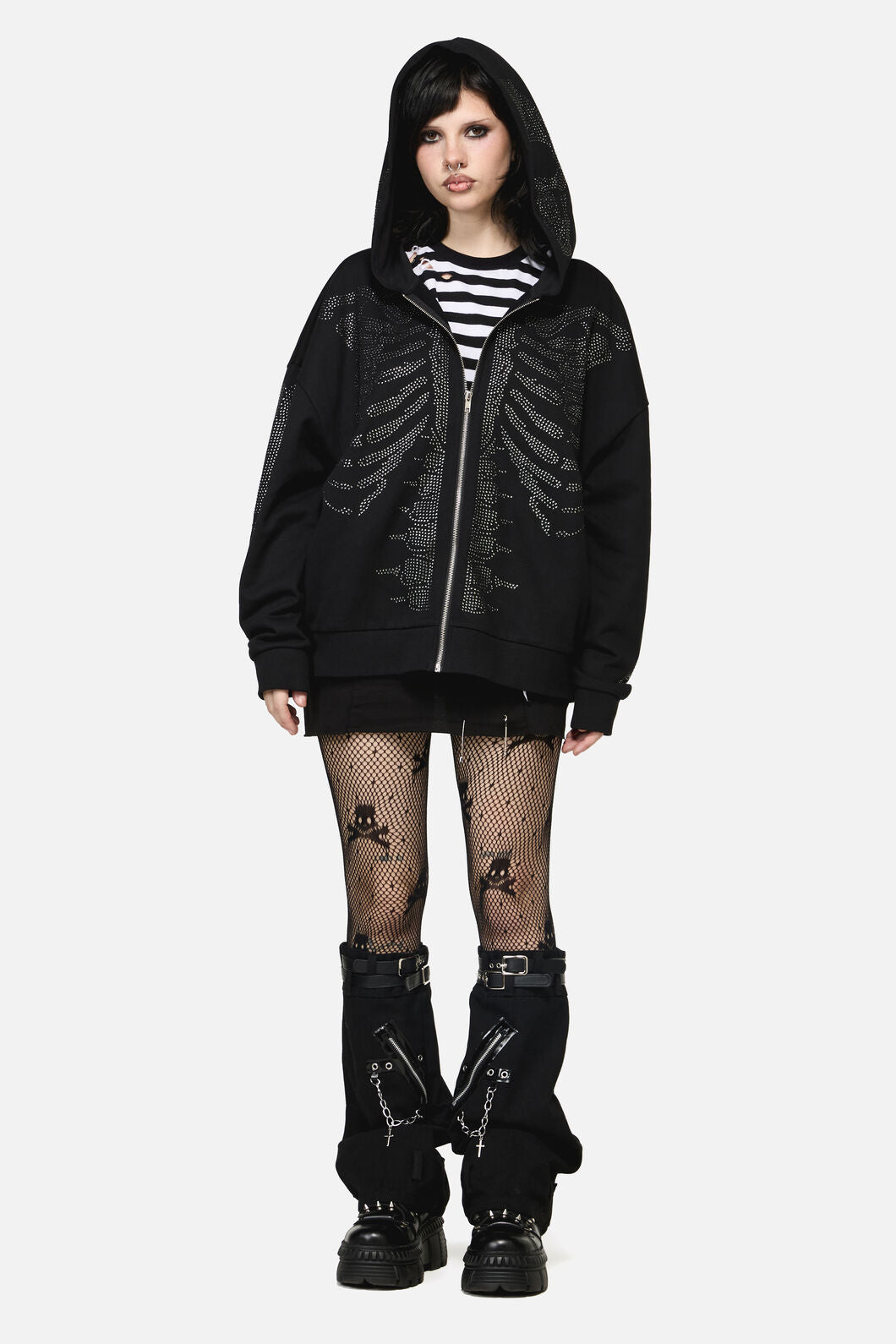 Dangerfield NZ - Skele Diamonte Zipper Hoodie - black