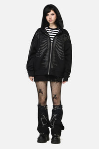 Dangerfield NZ - Skele Diamonte Zipper Hoodie - black