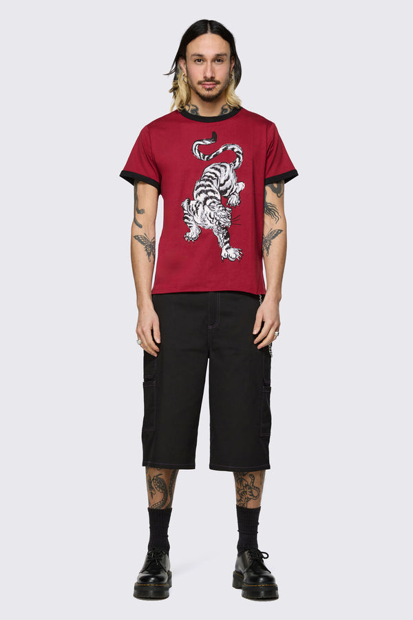 Dangerfield NZ - Big Cat Retro Ringer Tee - red