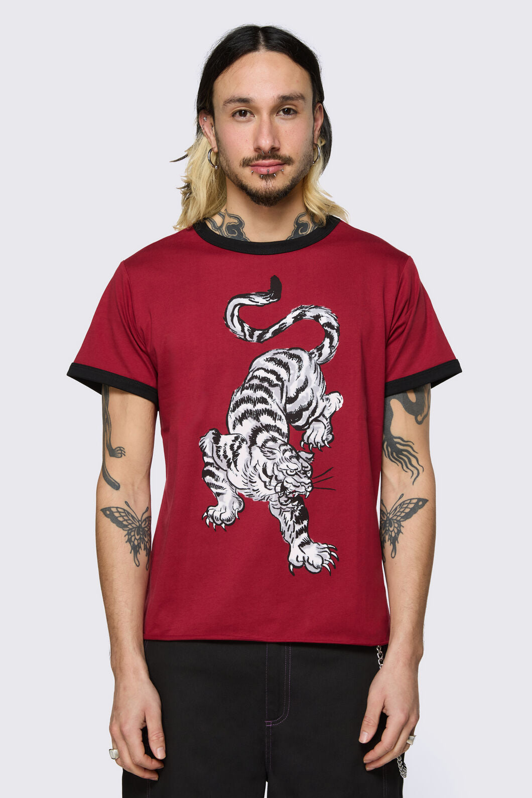 Dangerfield NZ - Big Cat Retro Ringer Tee - red