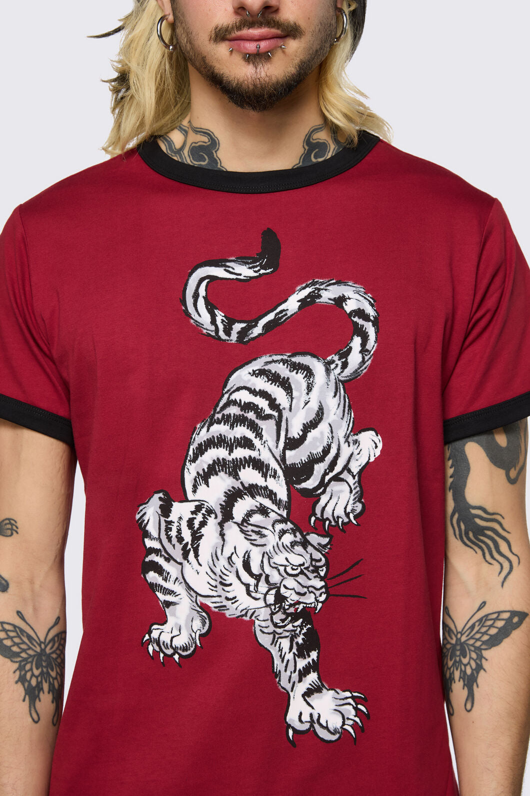 Dangerfield NZ - Big Cat Retro Ringer Tee - red
