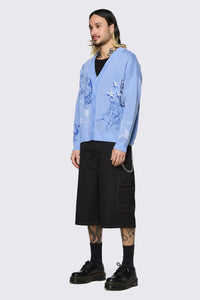 Dangerfield NZ - Sketchy Cat V-Neck Cardigan - purple