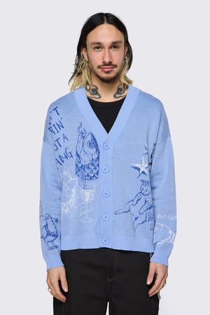 Dangerfield NZ - Sketchy Cat V-Neck Cardigan - purple
