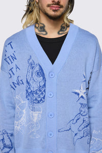 Dangerfield NZ - Sketchy Cat V-Neck Cardigan - purple
