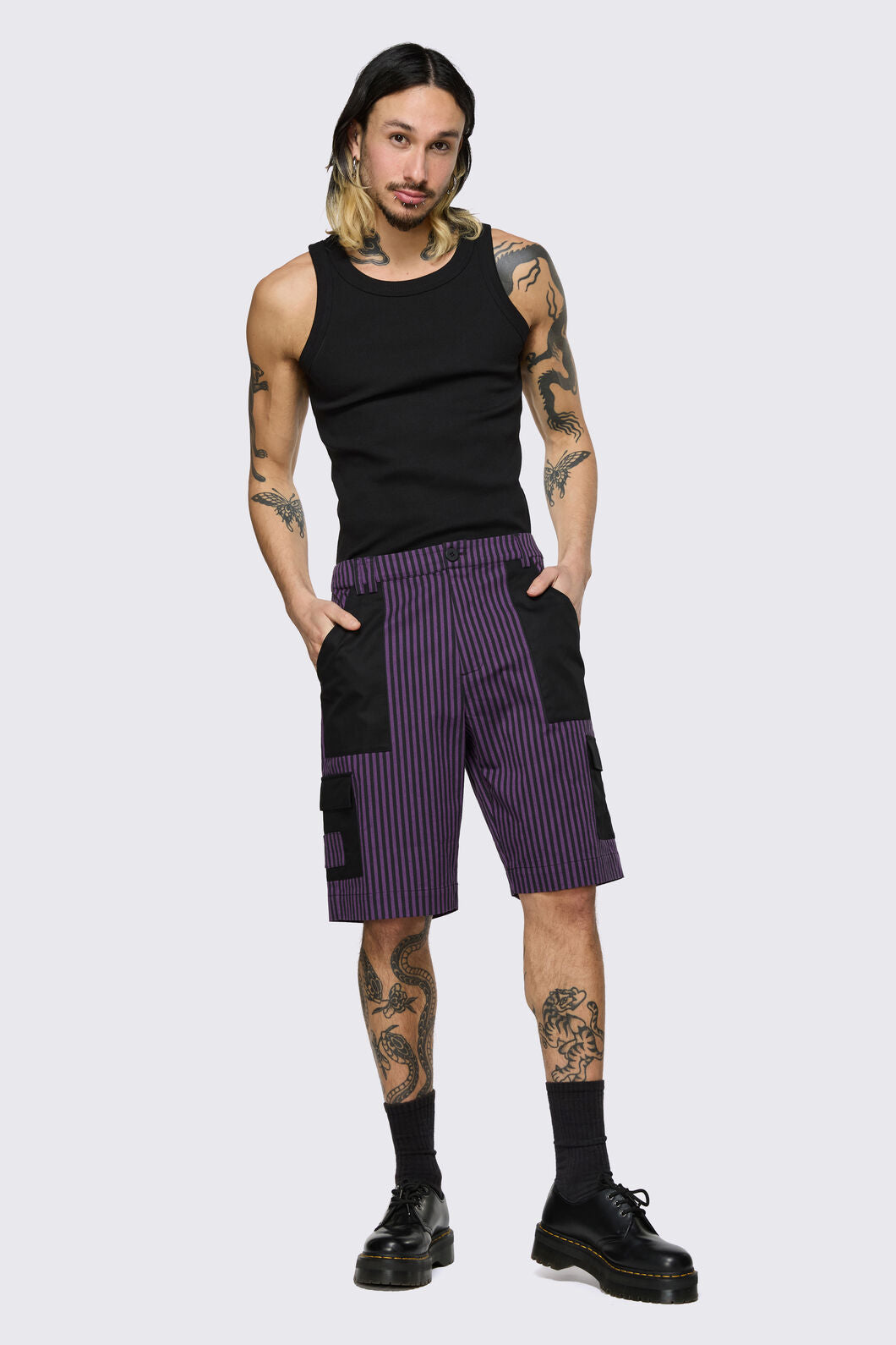 Dangerfield NZ - Spectre Pinstripe Shorts - purple