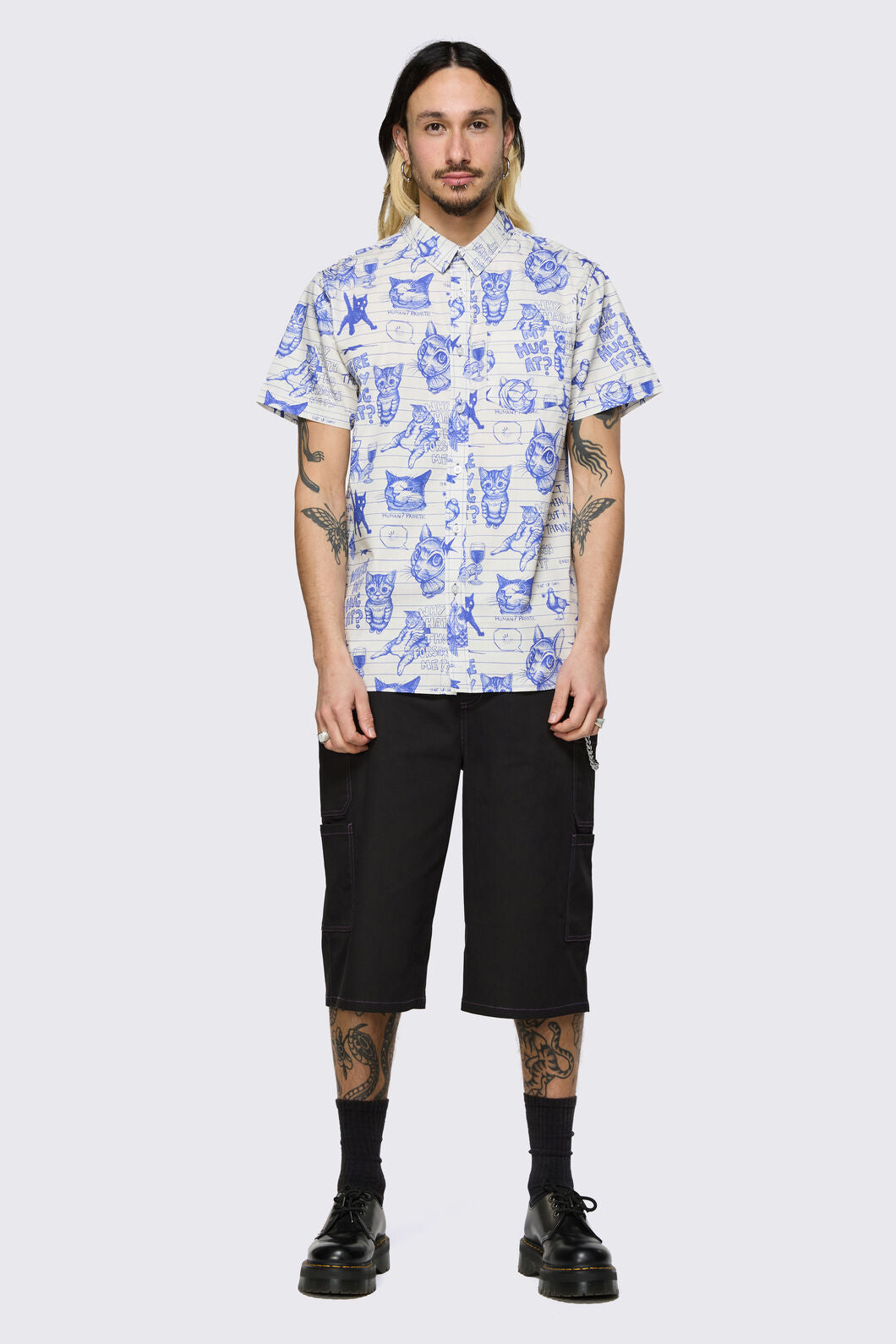 Dangerfield NZ - Sketchy Unisex Short Sleeve Shirt - white-purple