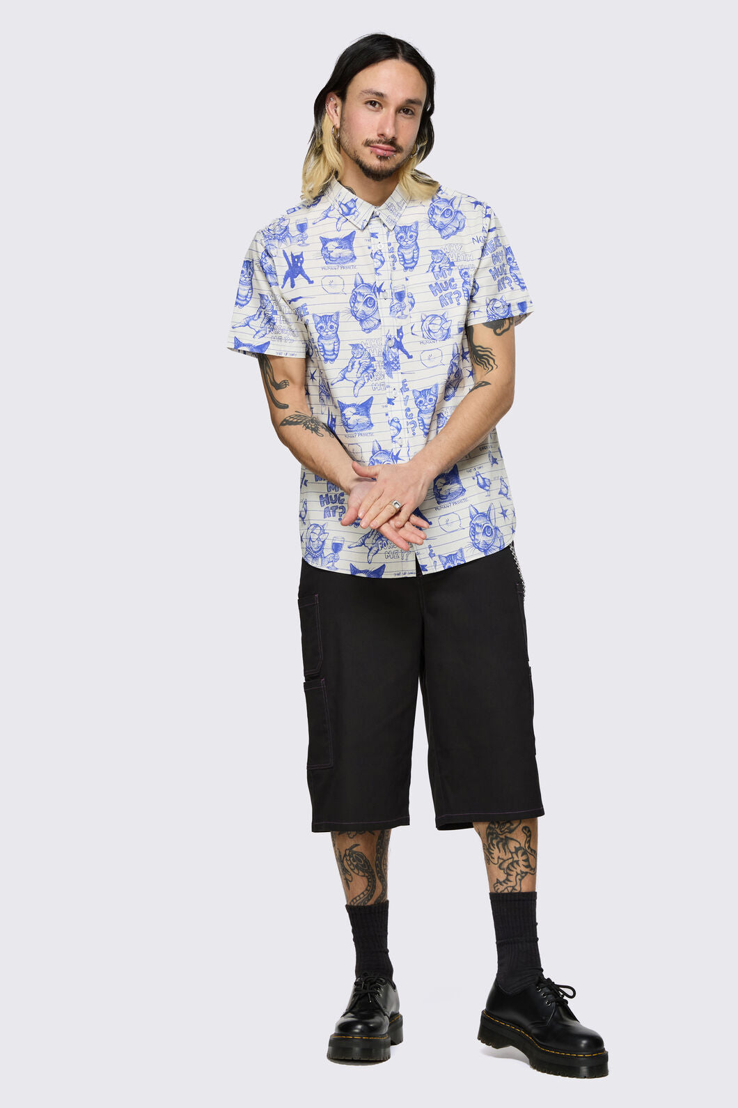 Dangerfield NZ - Sketchy Unisex Short Sleeve Shirt - white-purple