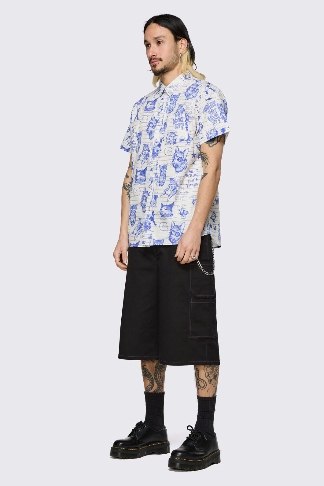 Dangerfield NZ - Sketchy Unisex Short Sleeve Shirt - white-purple