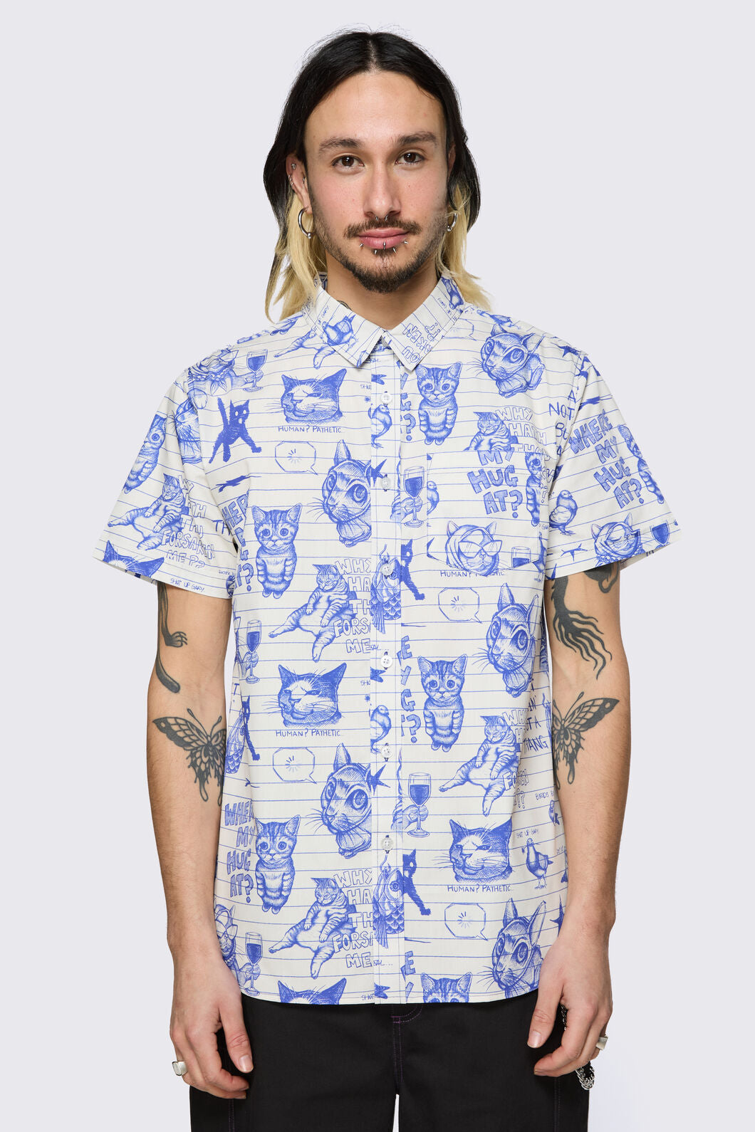 Dangerfield NZ - Sketchy Unisex Short Sleeve Shirt - white-purple