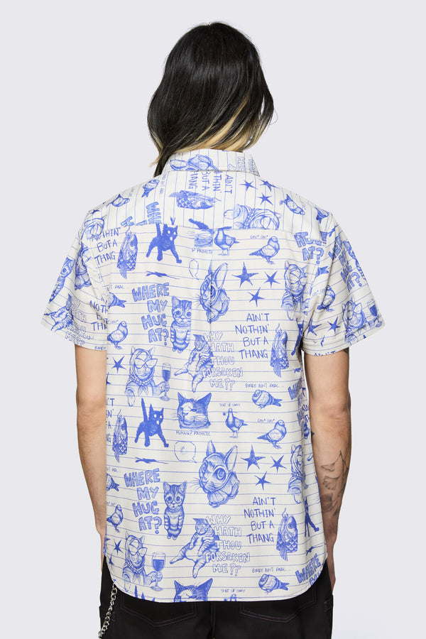 Dangerfield NZ - Sketchy Unisex Short Sleeve Shirt - white-purple