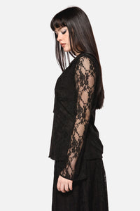 Dangerfield NZ - Dark PieridaeLongSleeveLaceTop - black