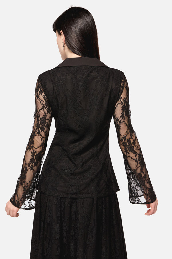 Dangerfield NZ - Dark PieridaeLongSleeveLaceTop - black