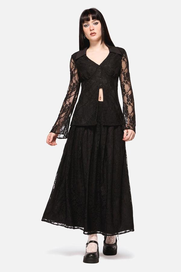 Dangerfield NZ - Dark PieridaeLongSleeveLaceTop - black