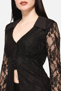 Dangerfield NZ - Dark PieridaeLongSleeveLaceTop - black
