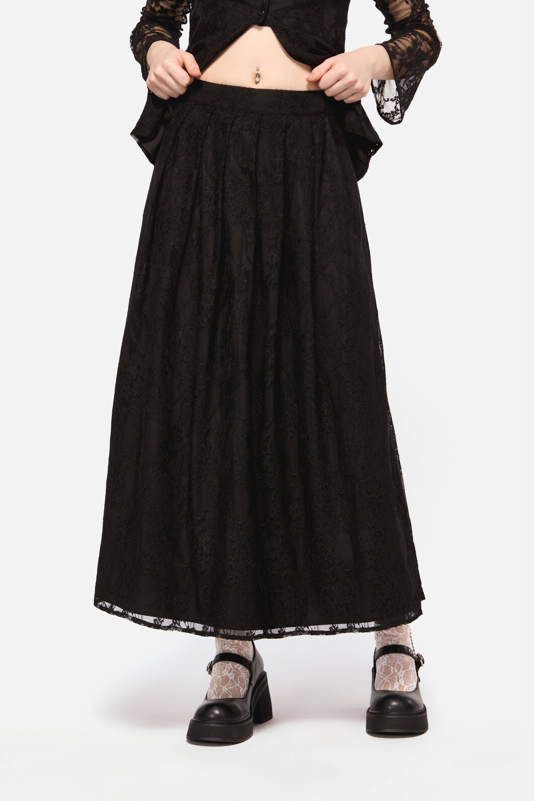 Dangerfield NZ - Dark Pieridae Maxi Lace Skirt - black