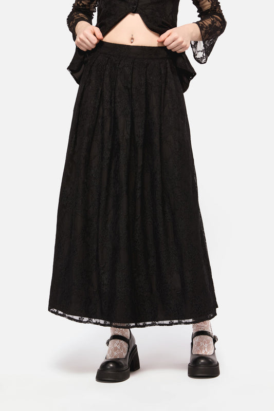 Dangerfield NZ - Dark Pieridae Maxi Lace Skirt - black