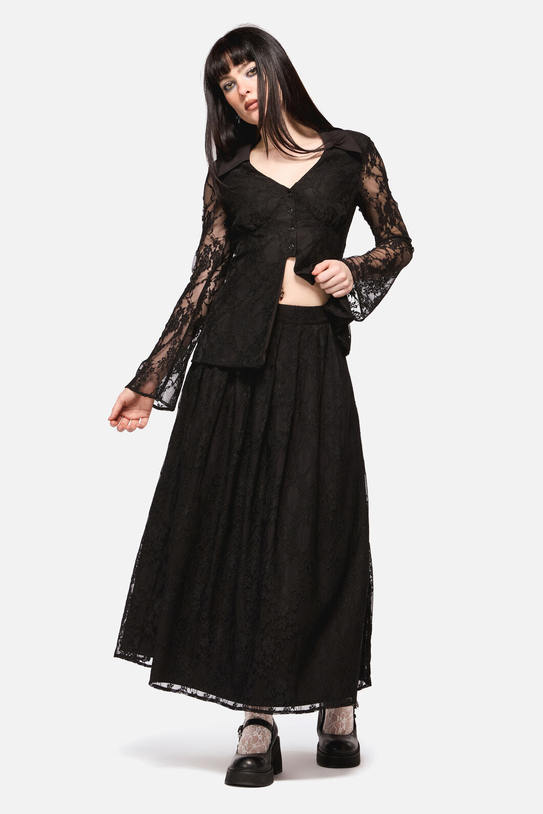 Dangerfield NZ - Dark Pieridae Maxi Lace Skirt - black