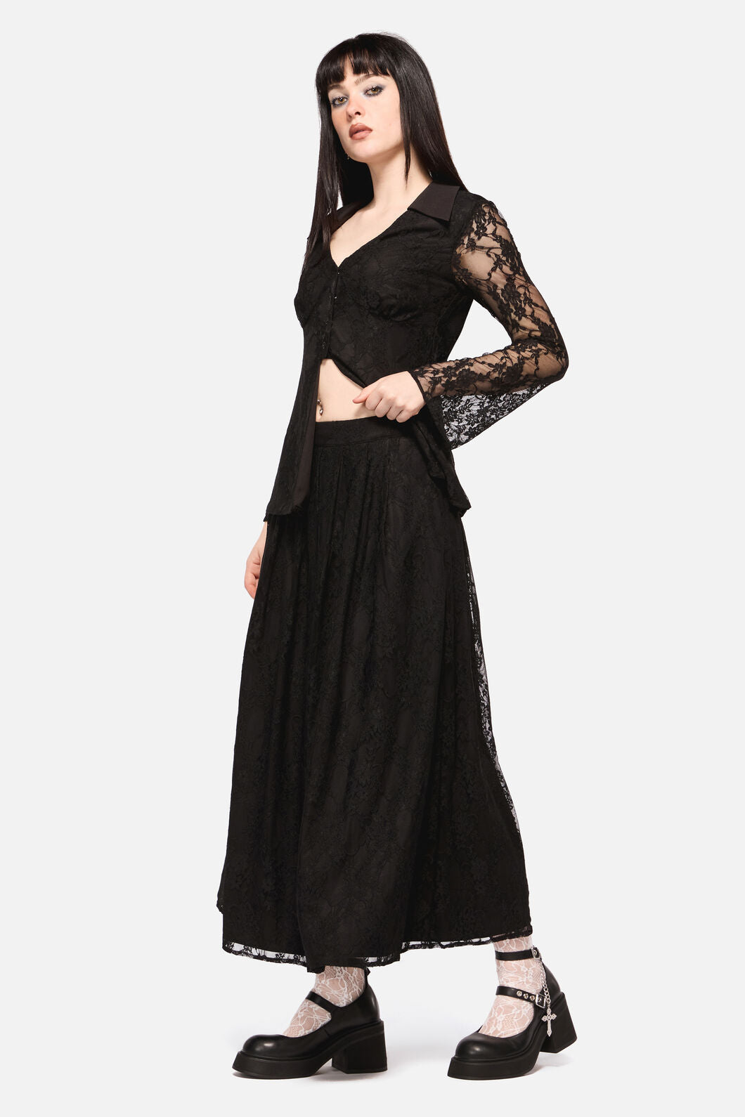 Dangerfield NZ - Dark Pieridae Maxi Lace Skirt - black
