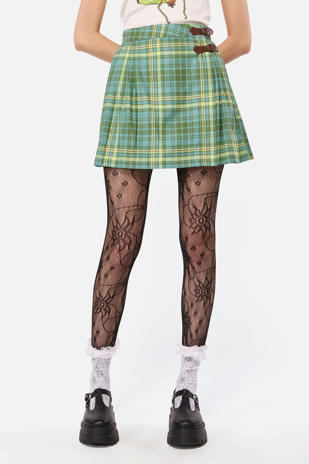 Dangerfield NZ - InsectObsessedTartanMiniSkirt - teal