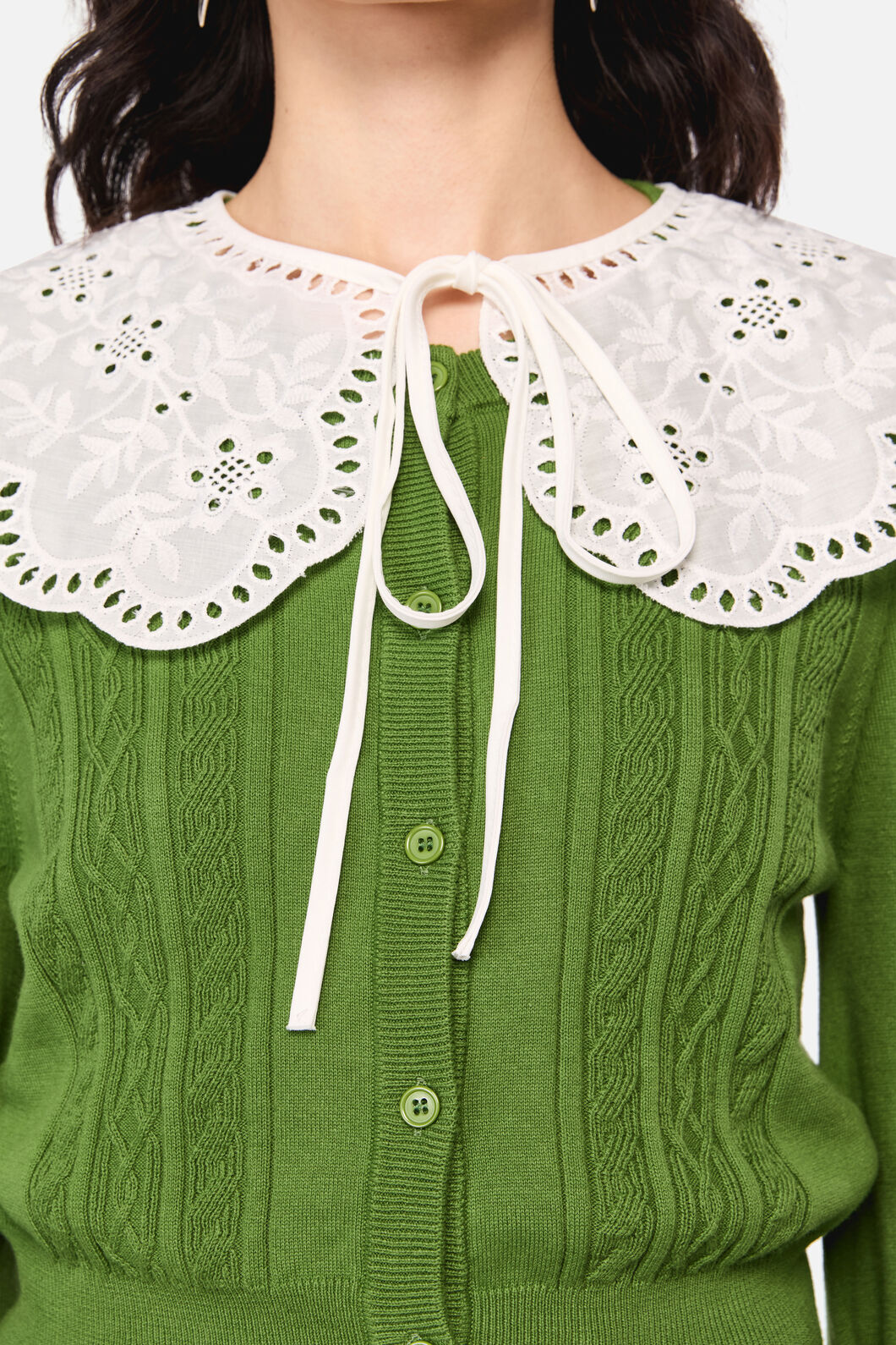 Dangerfield NZ - Insect Lover Lace TrimCardigan - green