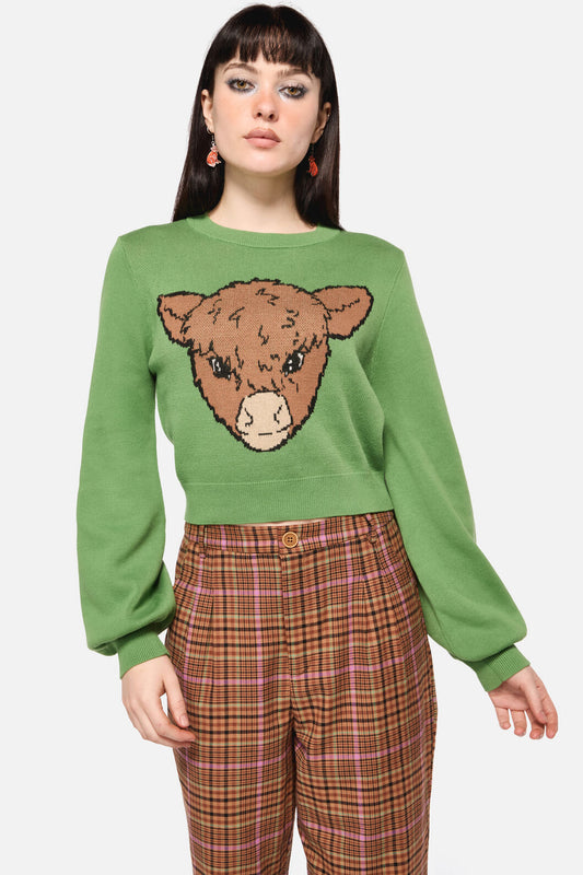 Dangerfield NZ - Grazing Cow Knit Jumper - green
