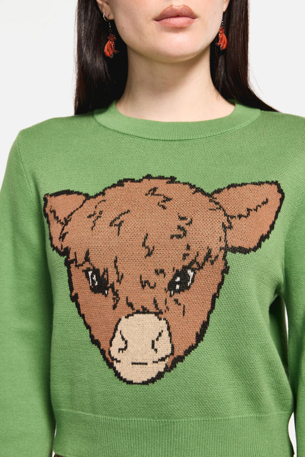 Dangerfield NZ - Grazing Cow Knit Jumper - green