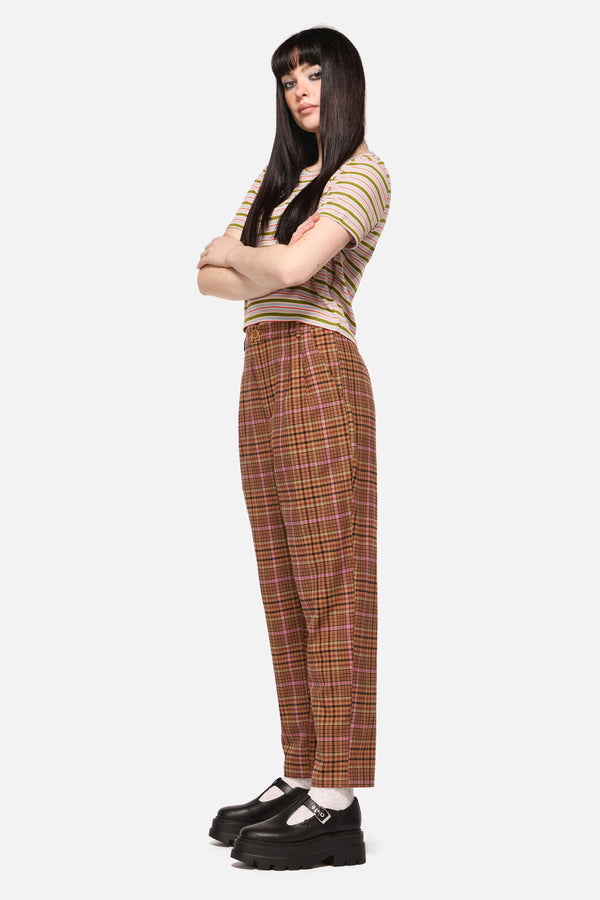 Dangerfield NZ - Rustic Check Slim Fit Pants - brown