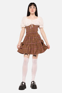 Dangerfield NZ - Rustic Check Gathered Skirt - brown