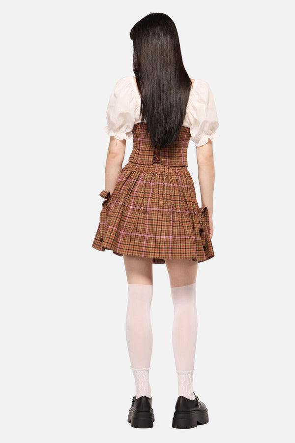 Dangerfield NZ - Rustic Check Gathered Skirt - brown