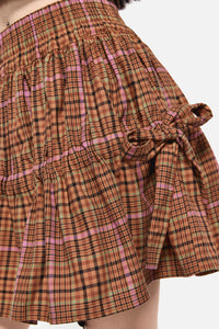 Dangerfield NZ - Rustic Check Gathered Skirt - brown