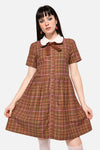 Dangerfield NZ - Rustic Check Collar Dress - brown