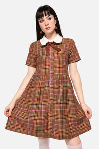 Dangerfield NZ - Rustic Check Collar Dress - brown