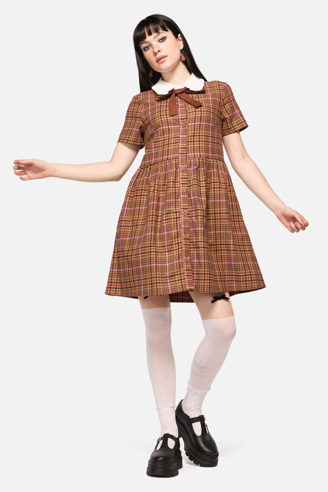Dangerfield NZ - Rustic Check Collar Dress - brown