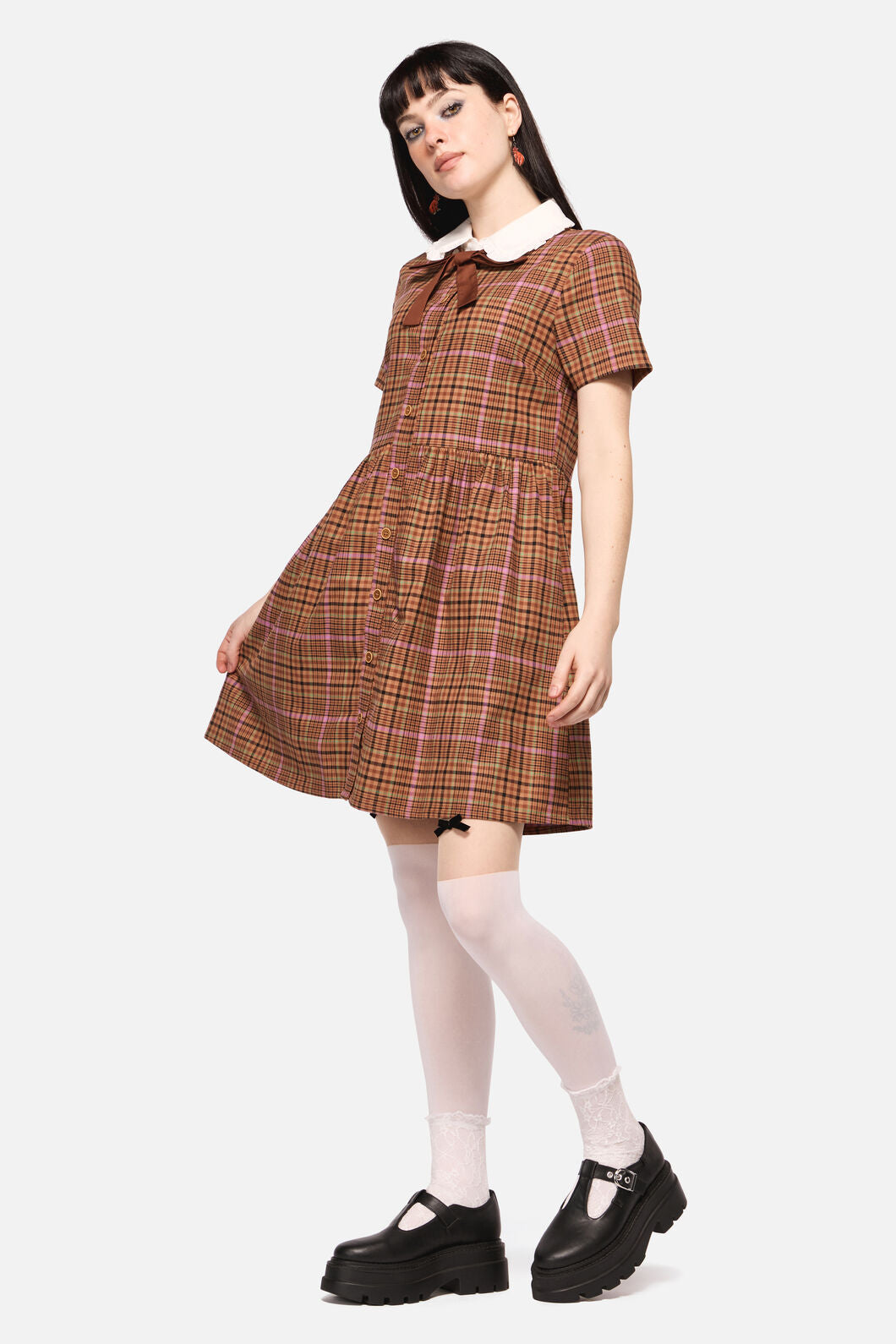 Dangerfield NZ - Rustic Check Collar Dress - brown