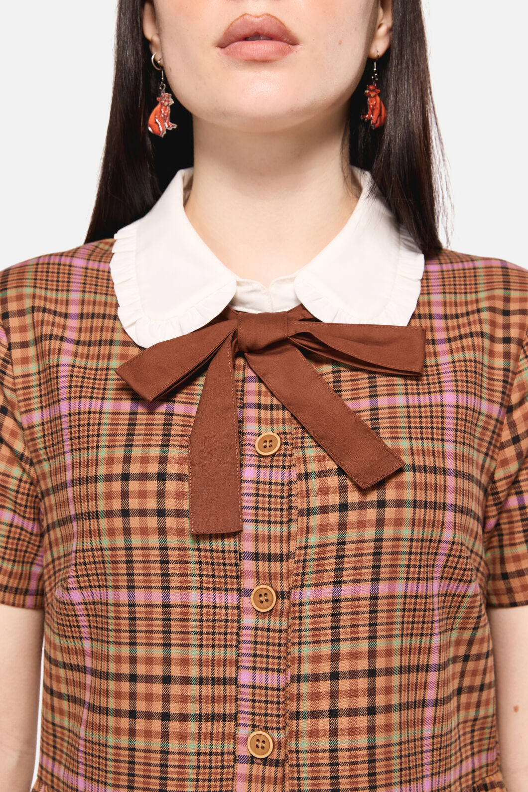 Dangerfield NZ - Rustic Check Collar Dress - brown