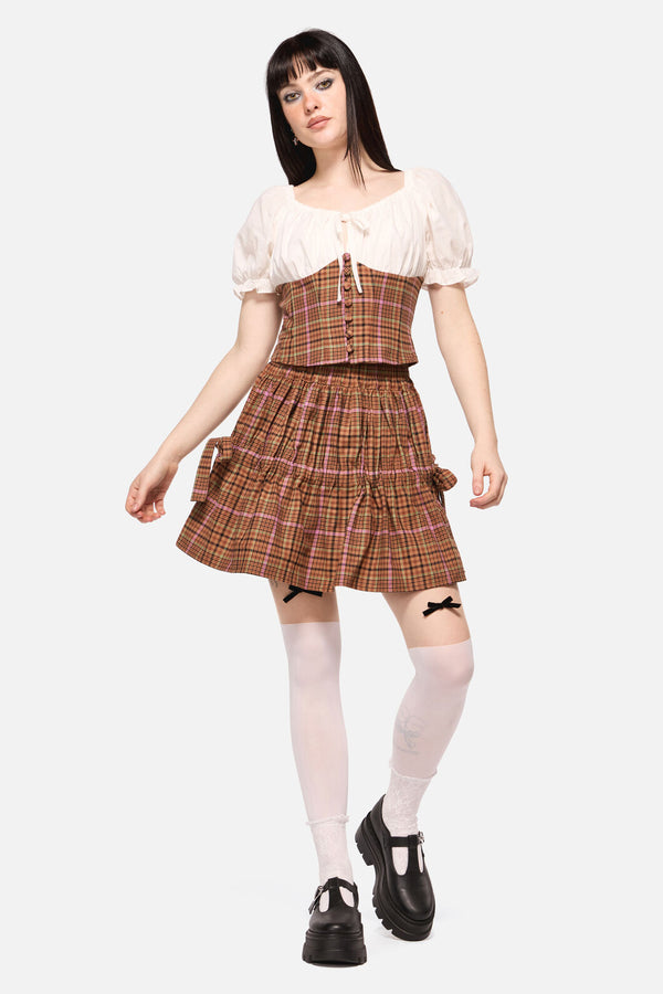 Dangerfield NZ - Rustic Check Corset Top - brown