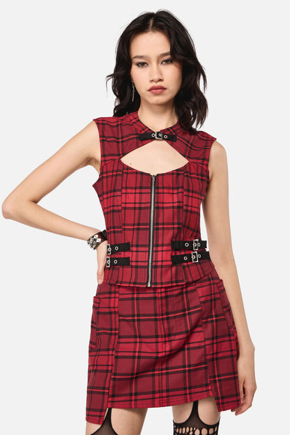 Dangerfield NZ - Over It Tartan Corset Top - red