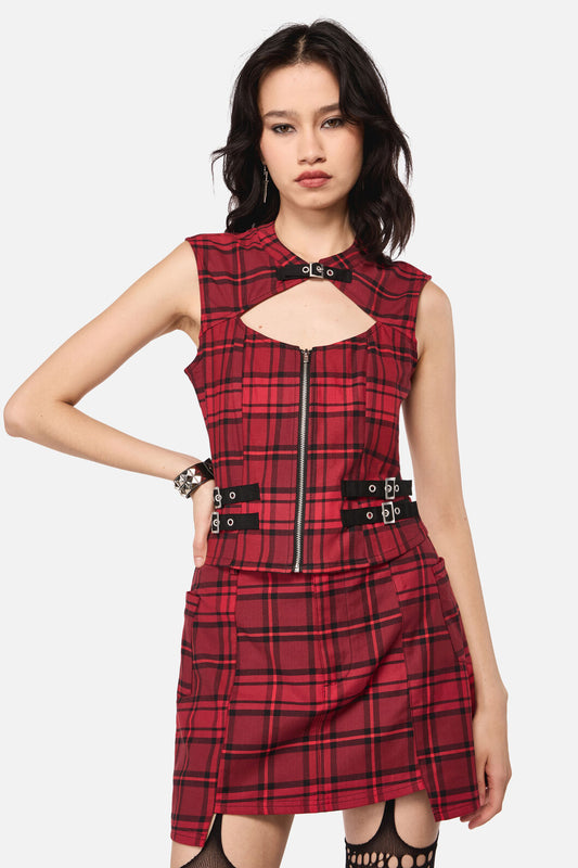 Dangerfield NZ - Over It Tartan Corset Top - red